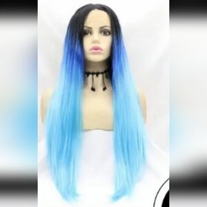 WIGER Straight Blue Wig for Women Ombre Long Blue Wigs Straight Cosplay Wig